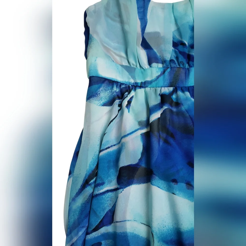 Coastal Resort Blue Floral Empire Waist High Low Dress Sz 6 Mermaid Ethereal - Picture 7 of 14